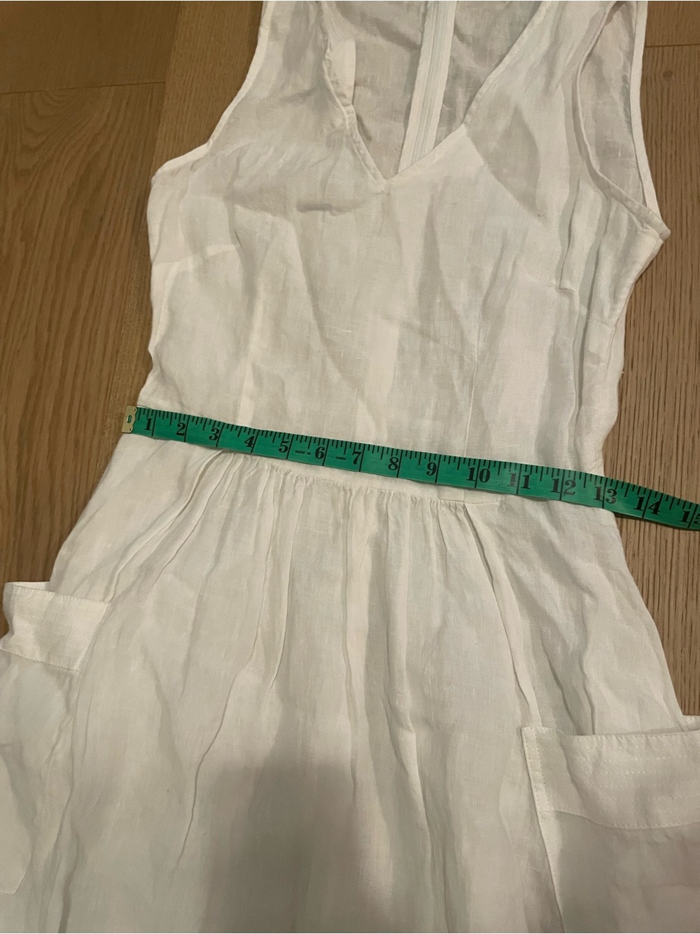 NAIF White Sleeveless V-Neck Linen Maxi Dress with Pockets - Picture 10 of 11